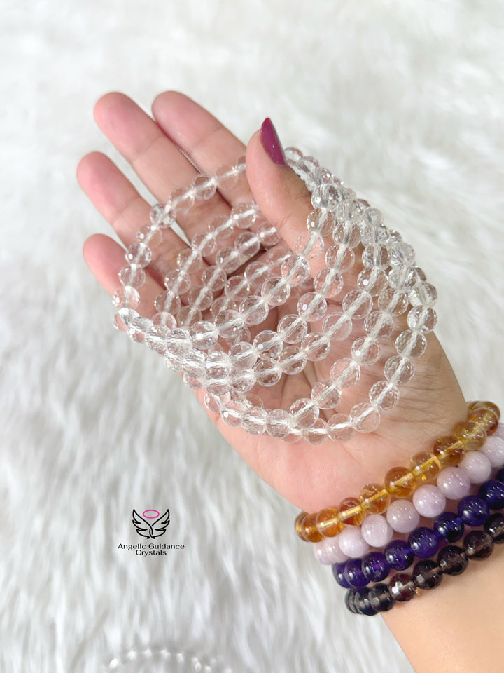 Clear Quartz Faceted Bracelet 8mm Aaa