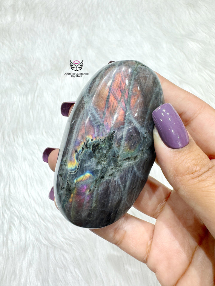 Labradorite Purple Pink Palm stone AAA