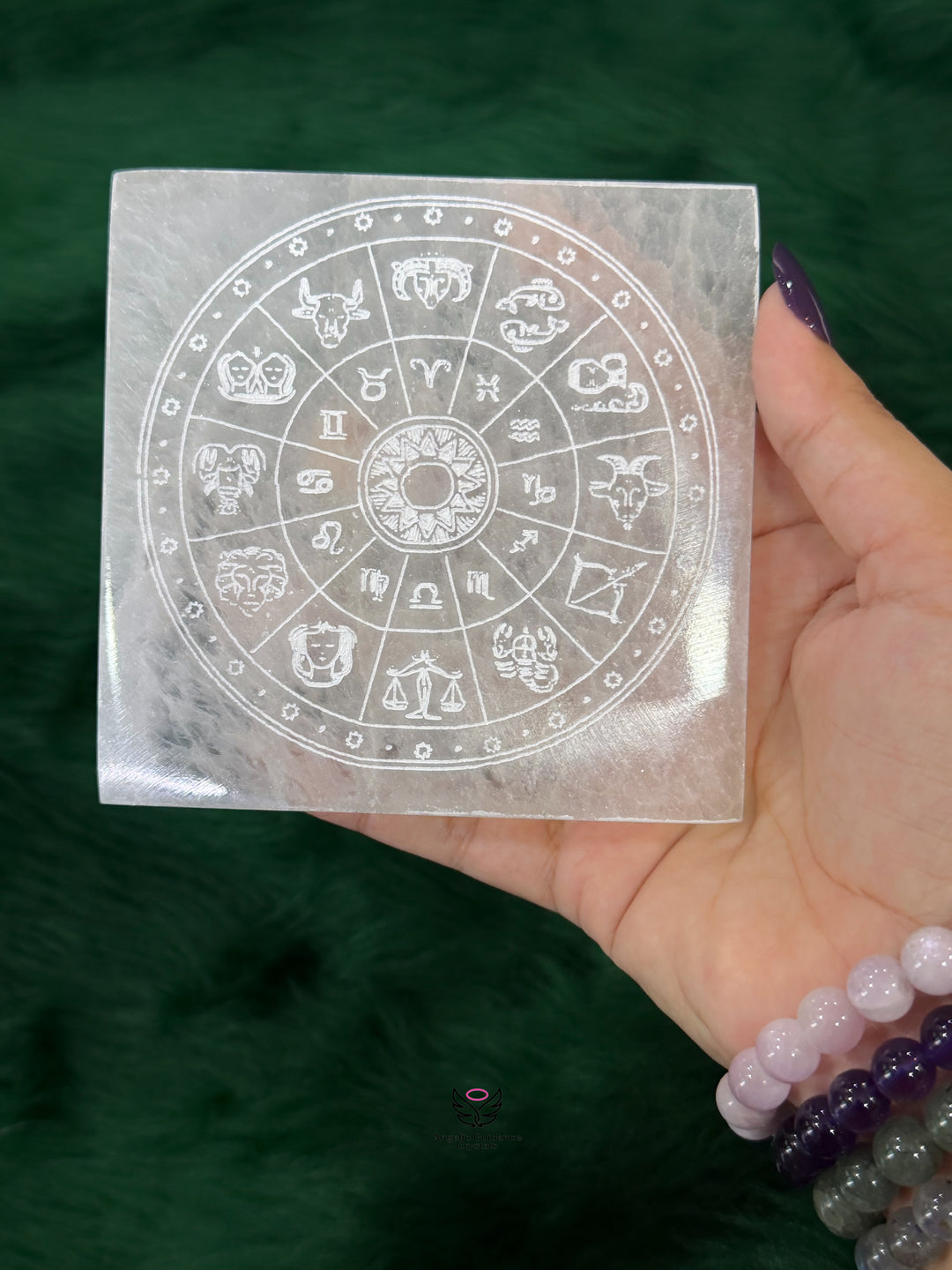 Selenite Zodiac Square Plate Medium
