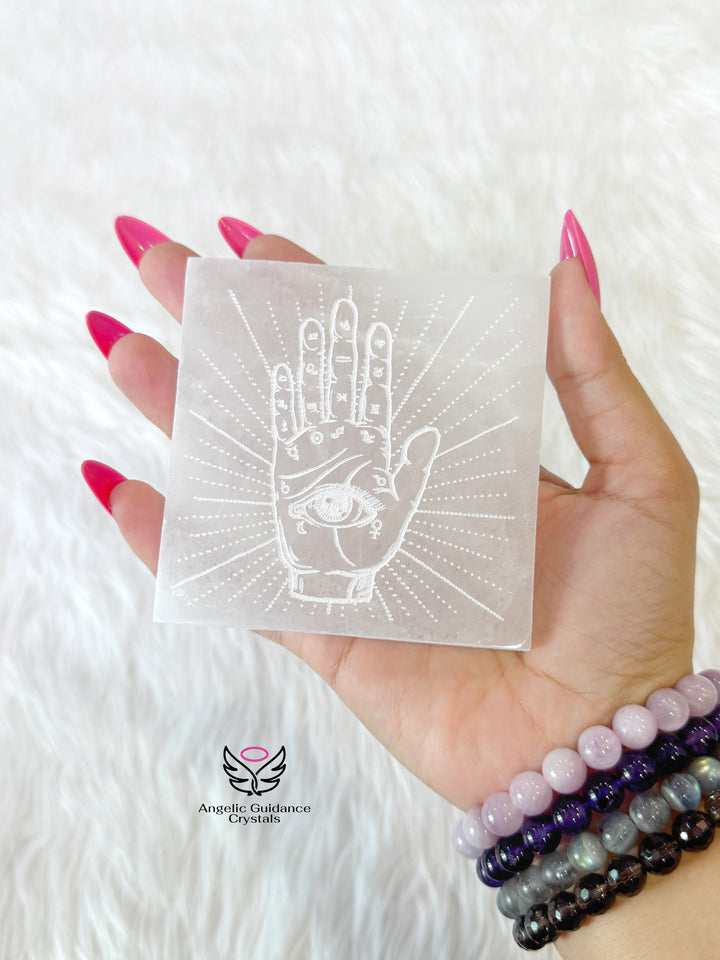 Selenite Palm Coaster Medium