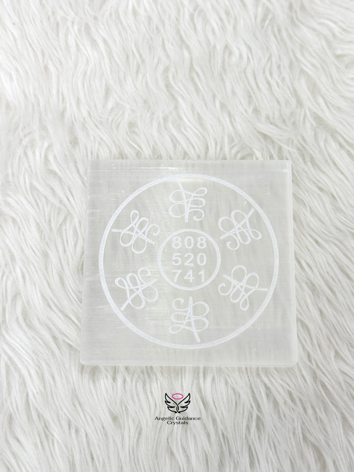 Selenite Zibu Symbol Engraved Plate Medium
