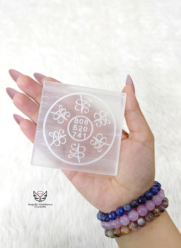 Selenite Zibu Symbol Engraved Plate Medium