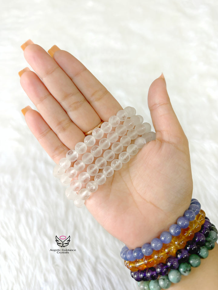 Clear Quartz OM Engraved Bracelet