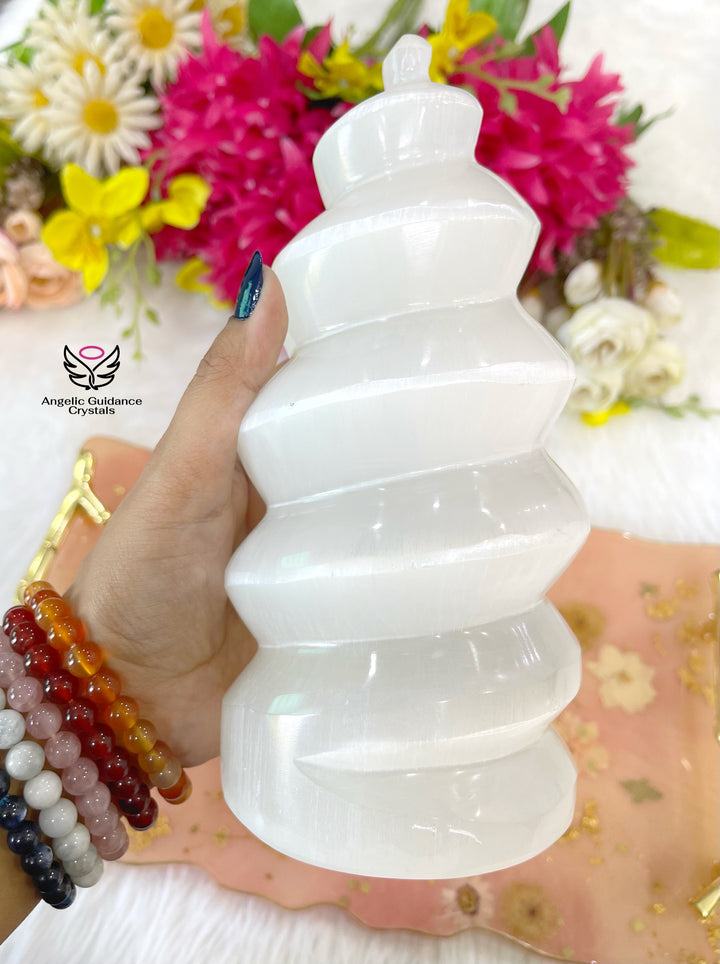 Selenite Spiral large Lamp