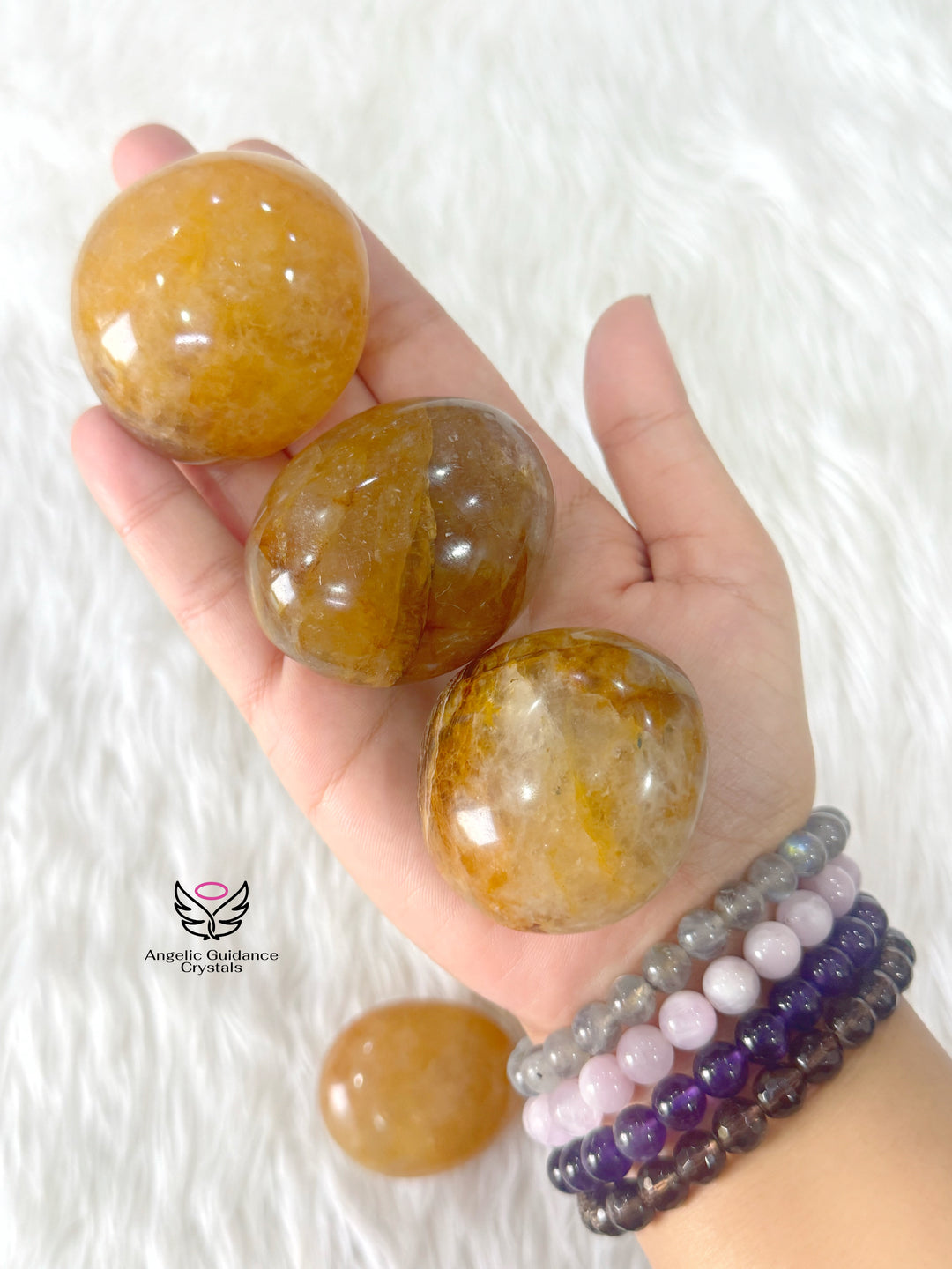 Golden Healer Quartz Palm Stone Round