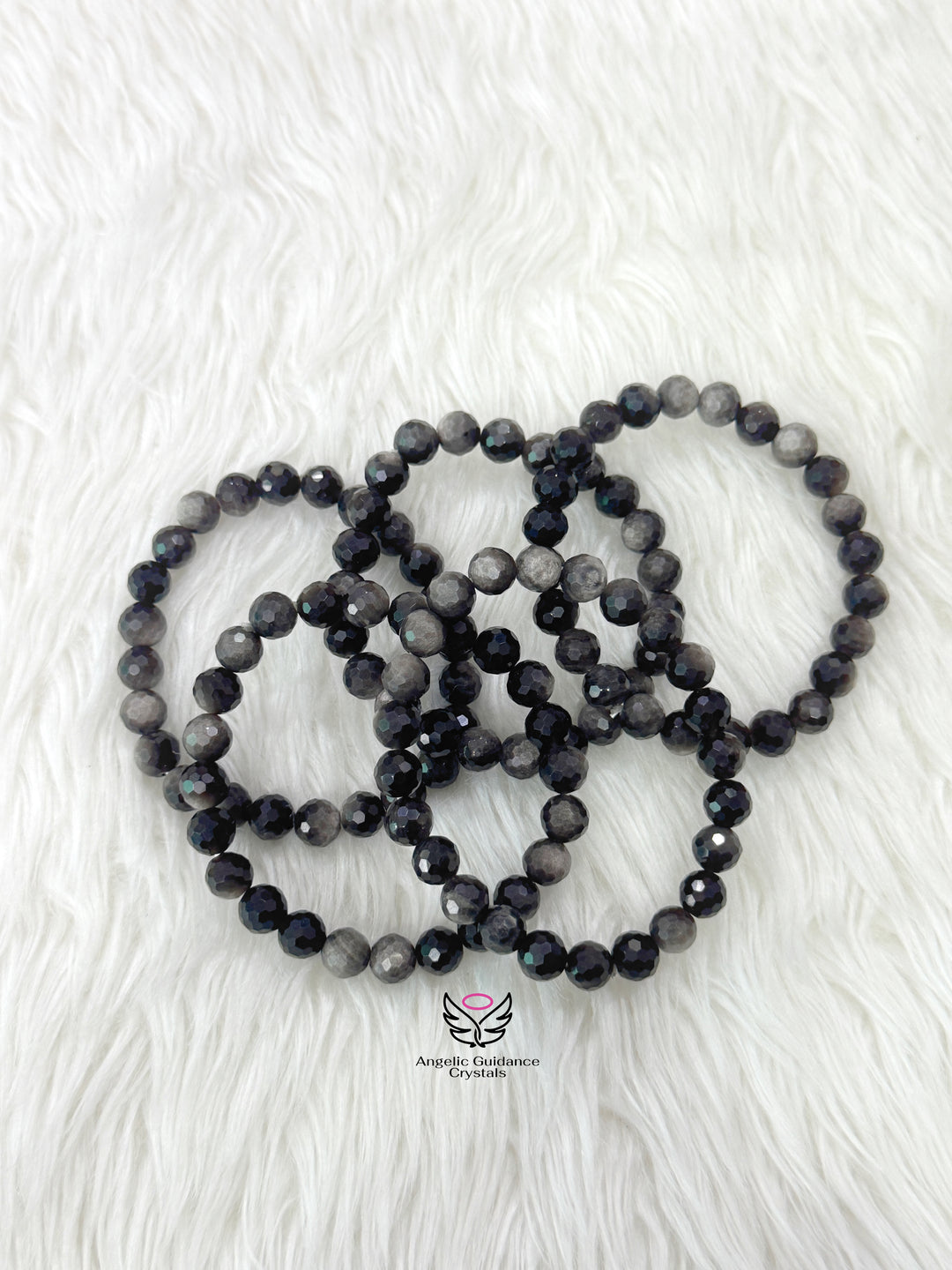 Black Silver Obsidian Faceted Bracelet 8mm