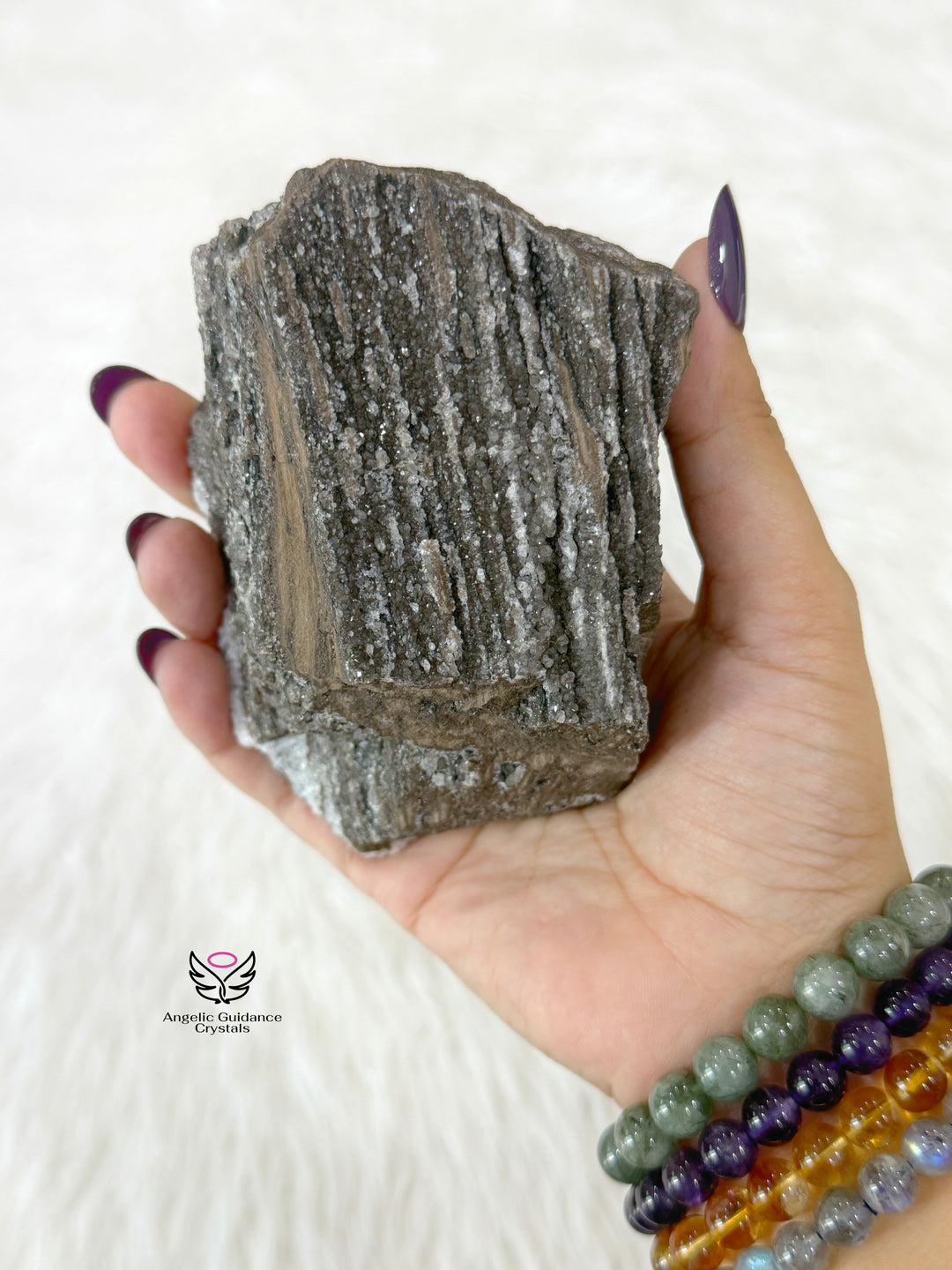 Petrified Wood With Smoky Quartz And Clear Quartz