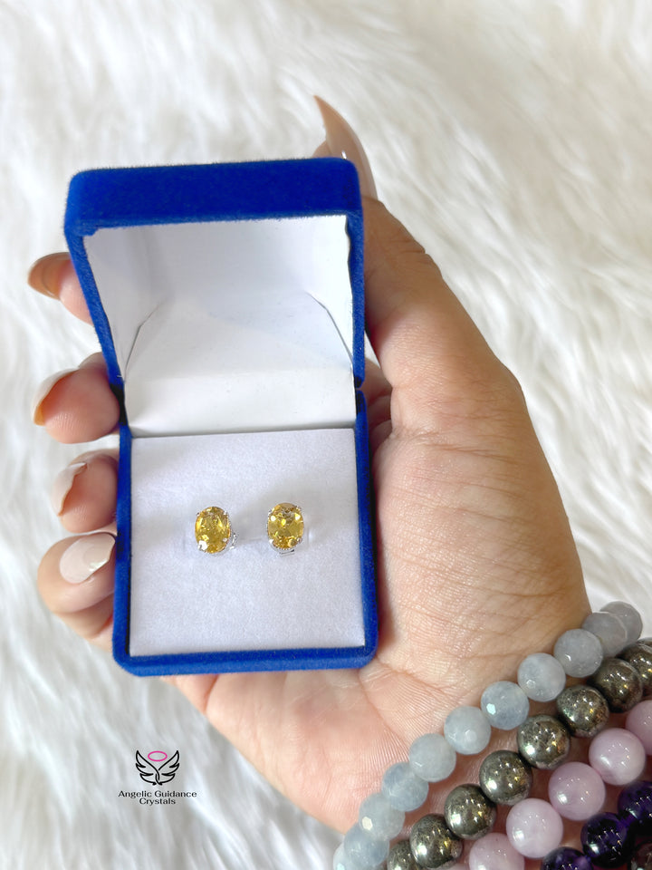 Citrine Silver Earrings Oval