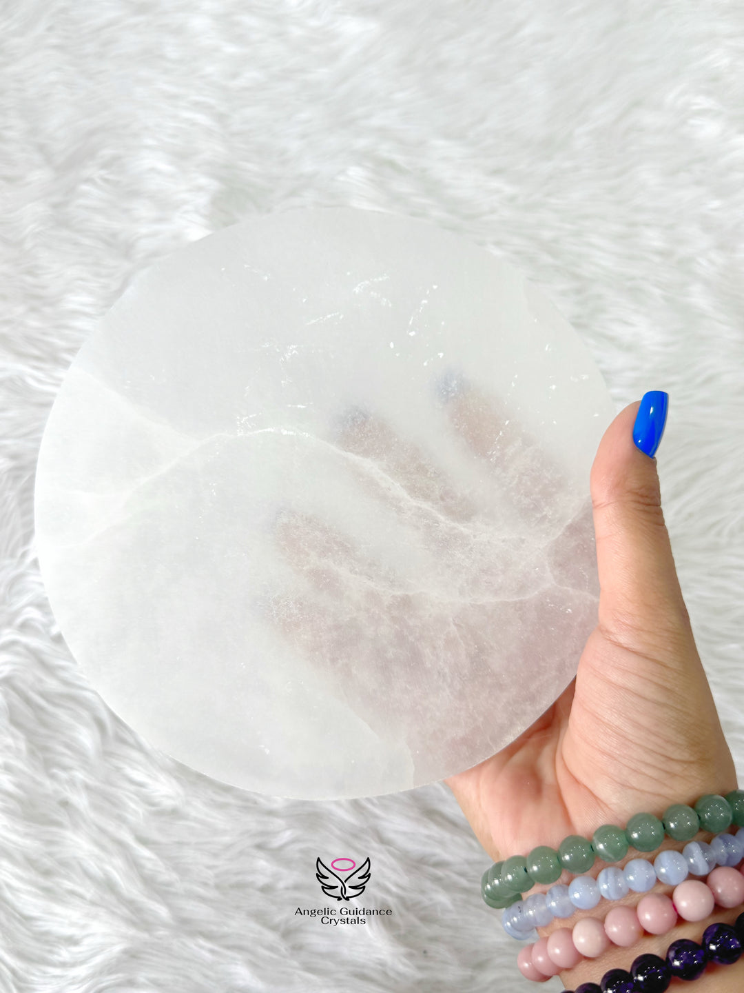 Selenite Flower of Life Round Plate Large