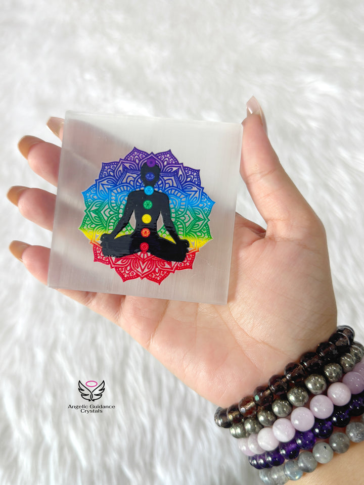 Selenite Seven Chakra Coaster Medium