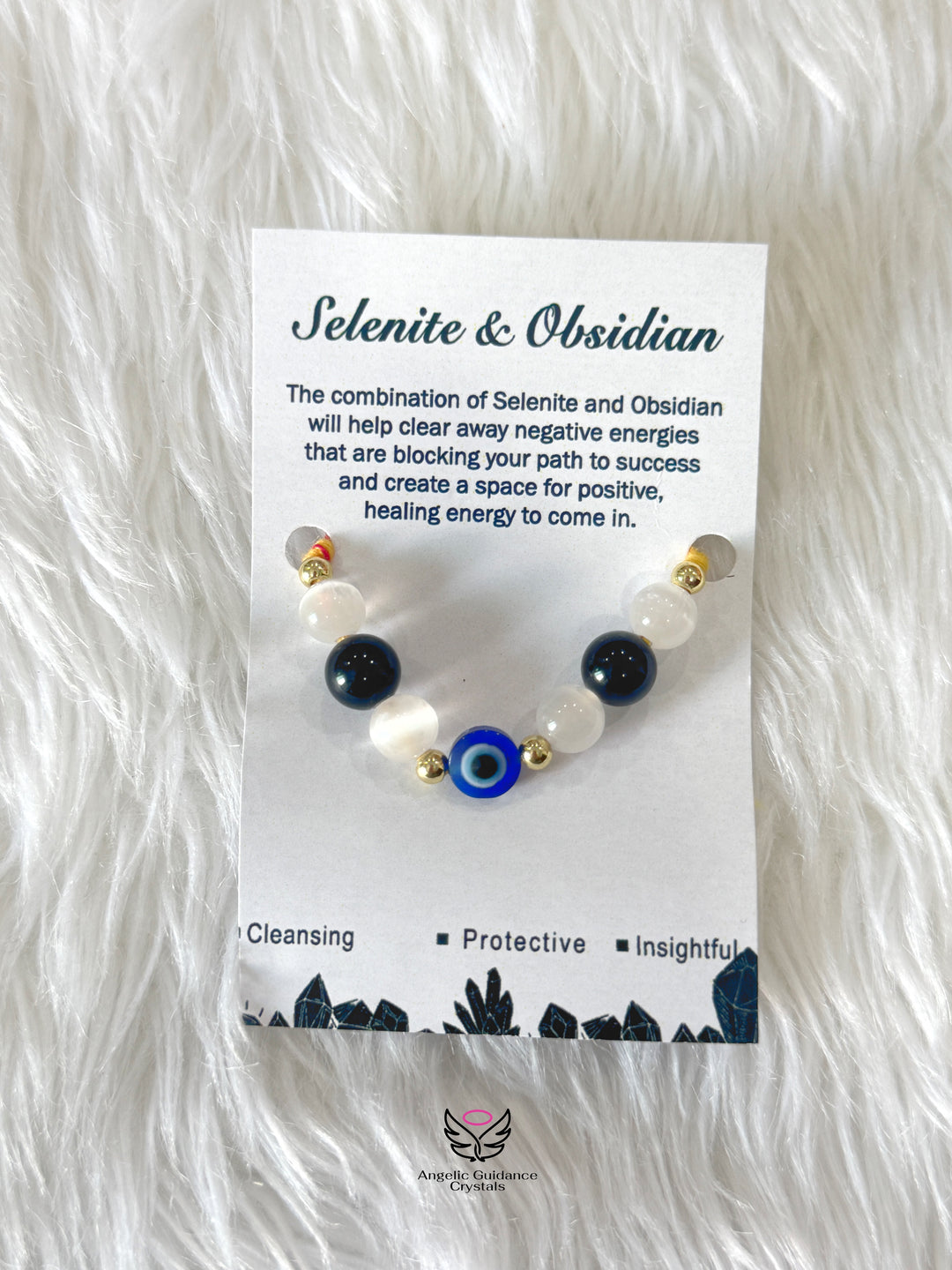 Selenite & Obsidian Rakhi