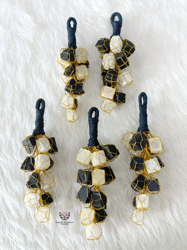 Selenite &amp; Tourmaline Hanging For Aura Protection