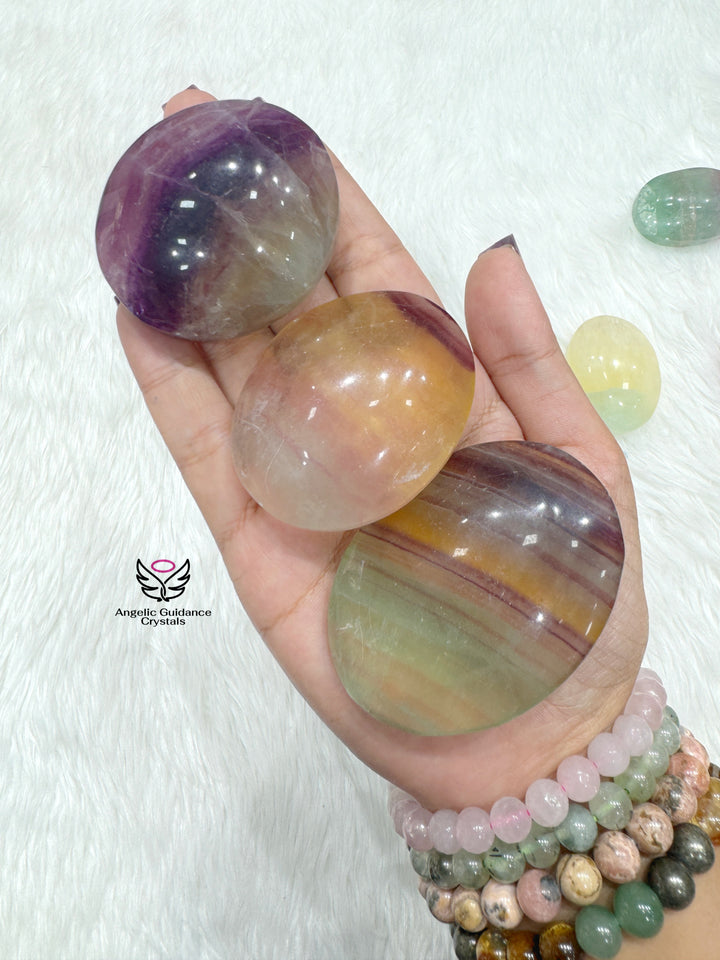 Rainbow Fluorite Palm Stone AAA Large