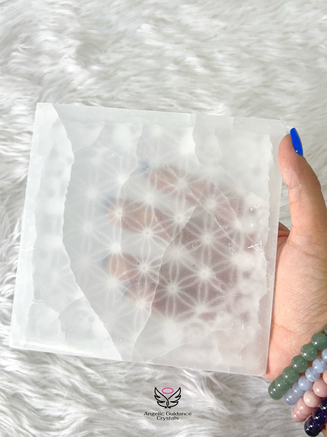Selenite Flower Of Life Square Plate Large