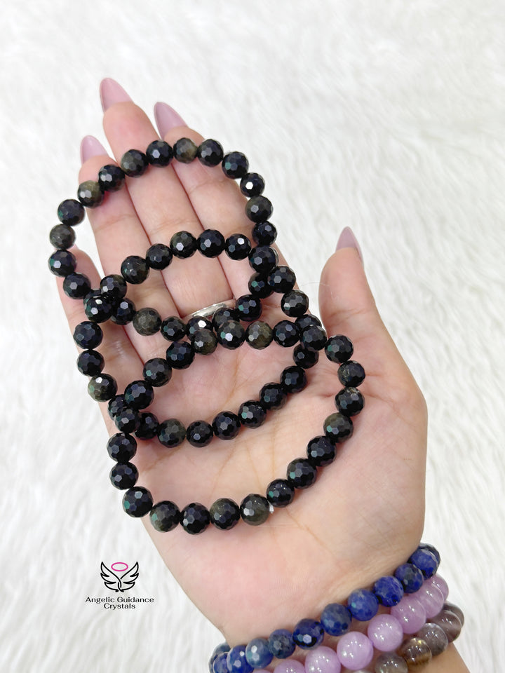 Black Golden Obsidian Faceted Bracelet 8mm