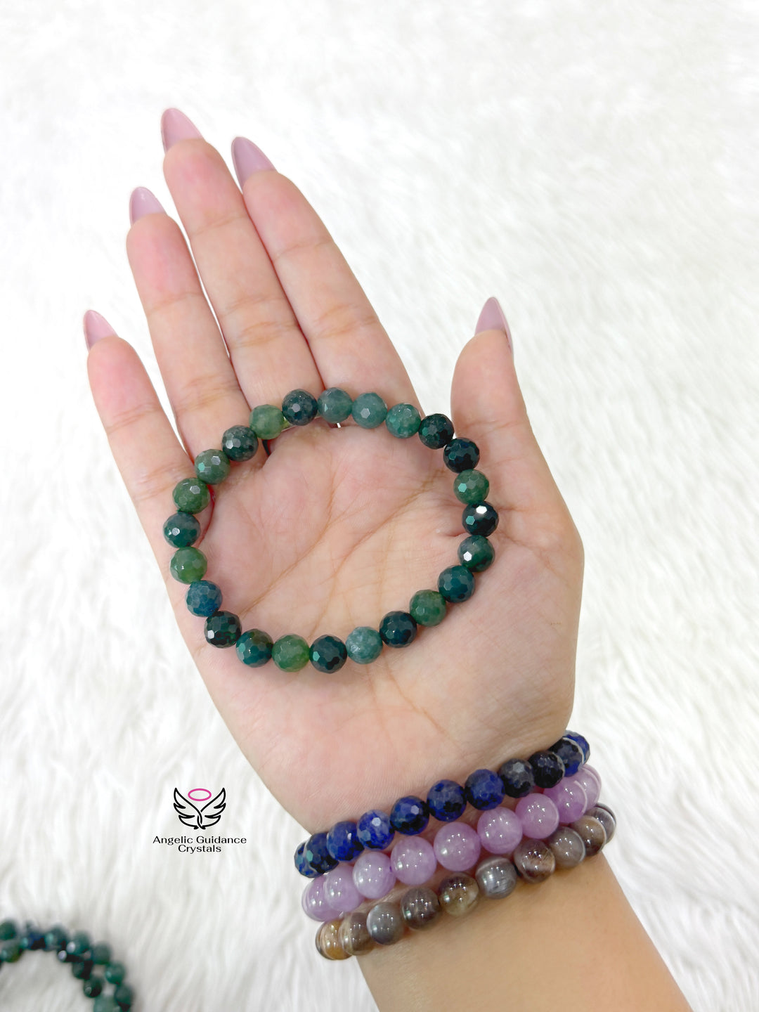 Moss Agate Faceted Bracelet 8mm