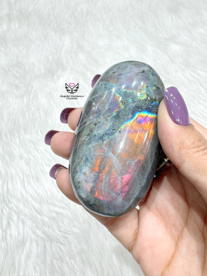 Labradorite Purple Pink Palm stone AAA