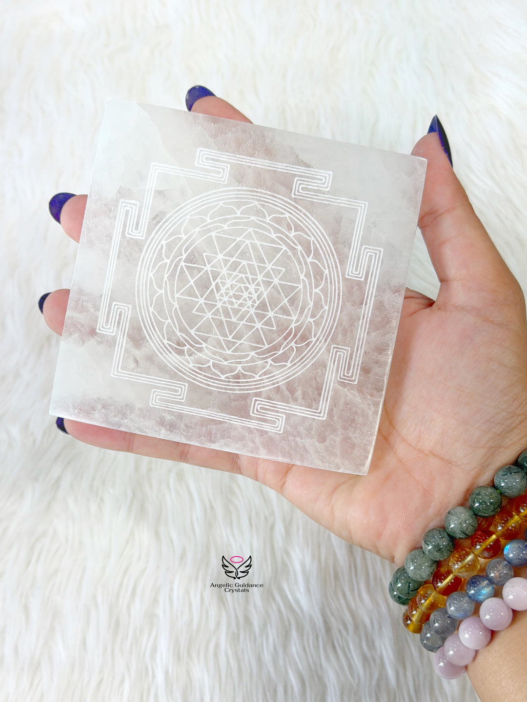 Selenite Shree Yantra Plate Medium