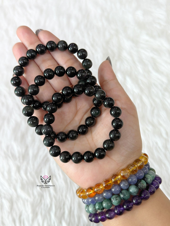 Black Rainbow Obsidian 10mm Bracelet