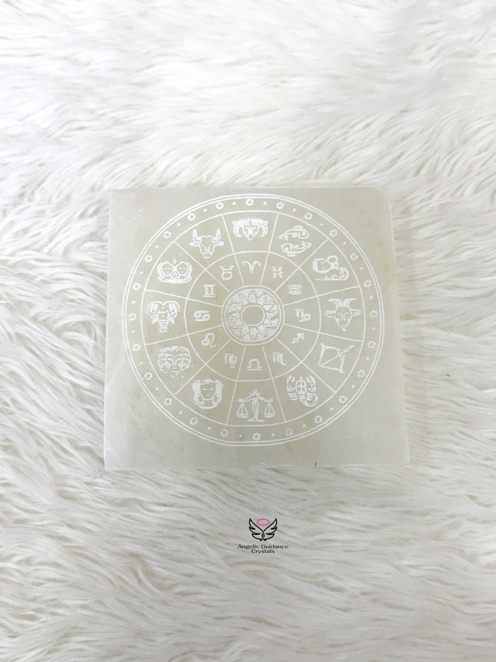 Selenite Zodiac Square Plate Medium