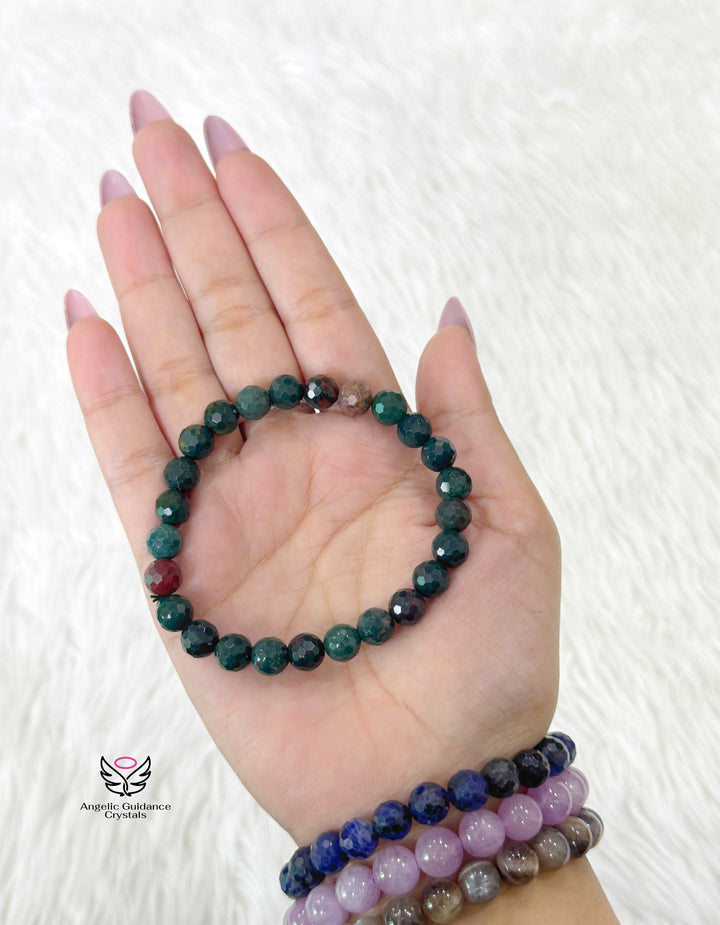 Black Silver Obsidian Faceted Bracelet 8mm