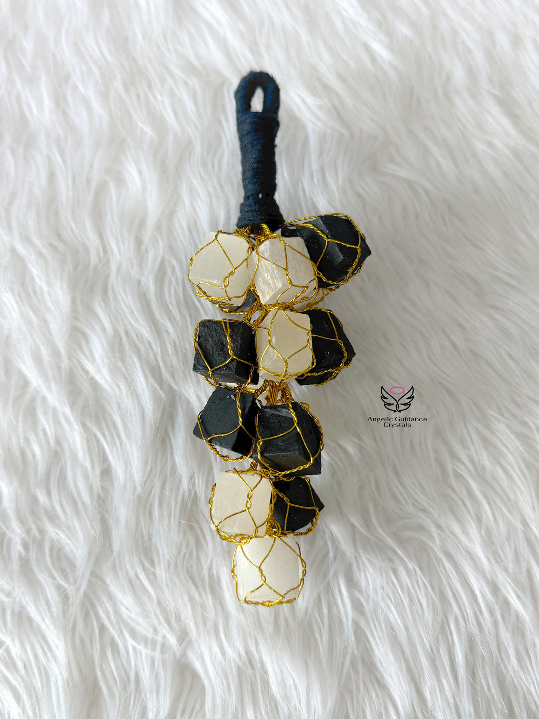 Selenite &amp; Tourmaline Hanging For Aura Protection