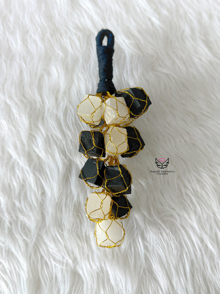 Selenite &amp; Tourmaline Hanging For Aura Protection