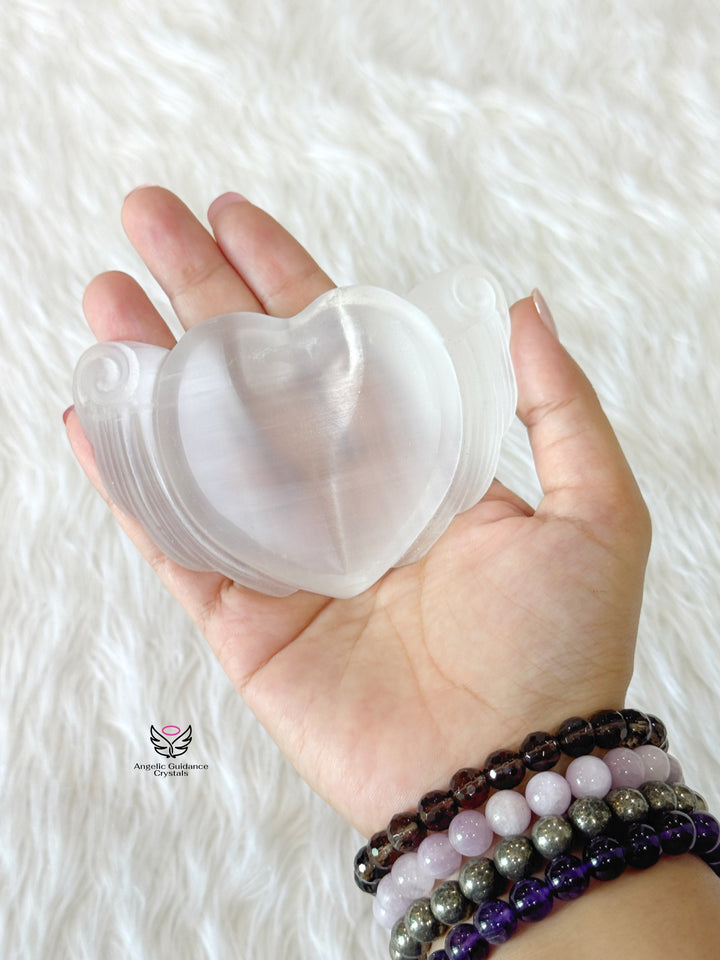 Selenite Heart With Wings