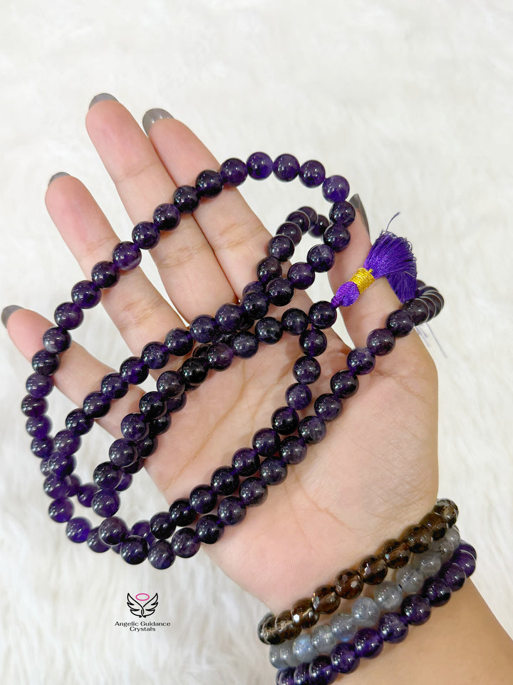 Amethyst Round 8mm Mala 108 Beads