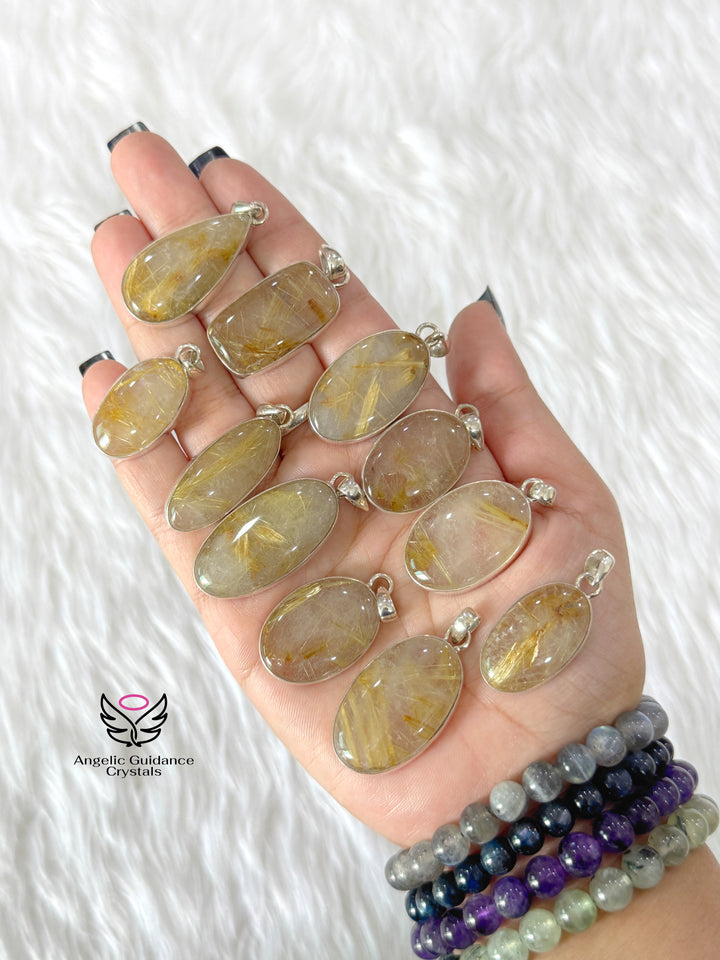 Golden Rutilated Quartz Silver Pendant | Intuition And Transformation