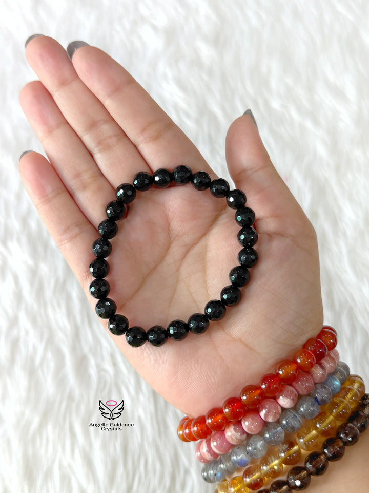 Black Tourmaline Faceted Bracelet 8mm