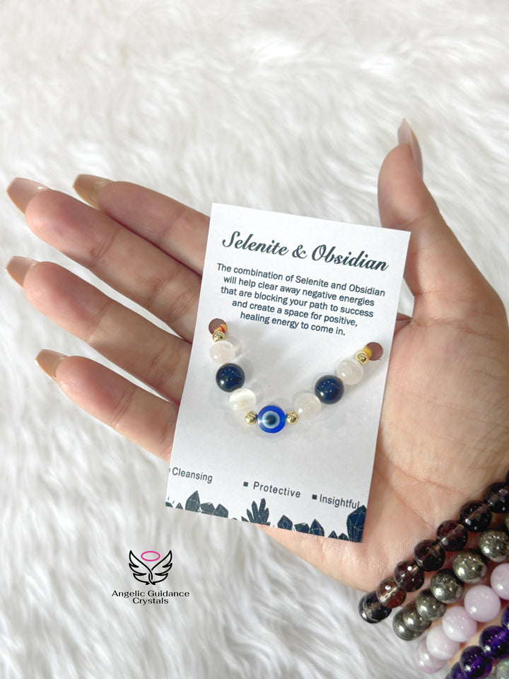 Selenite & Obsidian Rakhi
