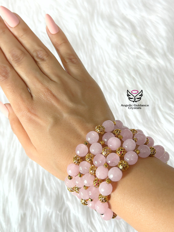 Rose Quartz Faceted Bracelet With Charms