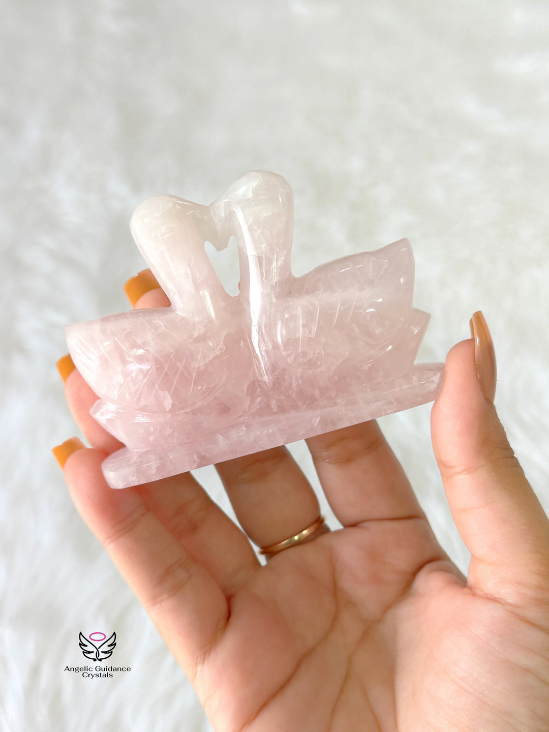 Rose Quartz Mandarine Duck Pair Medium