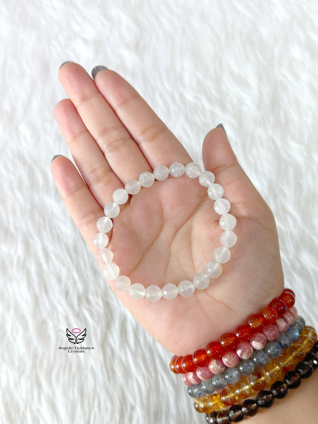 White Moonstone Faceted Bracelet 8mm