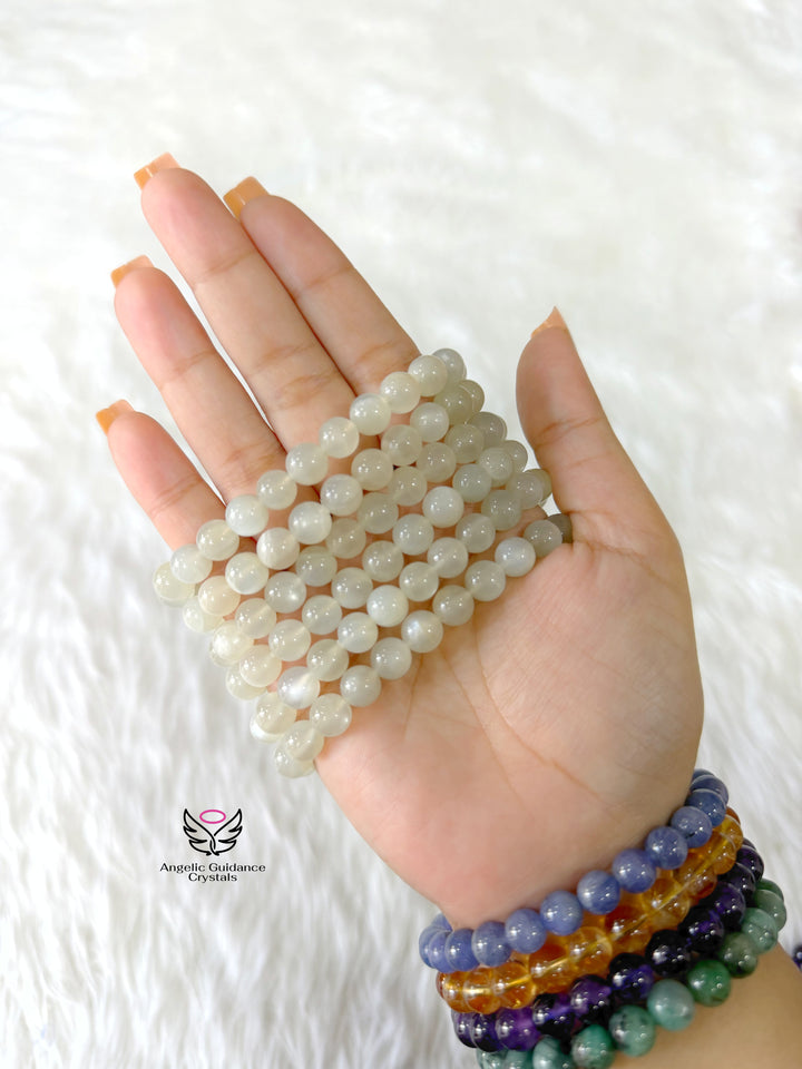 White Moonstone Bracelet 8mm Aa
