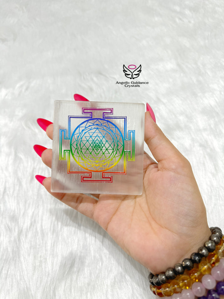 Selenite Shree Yantra Coaster Medium