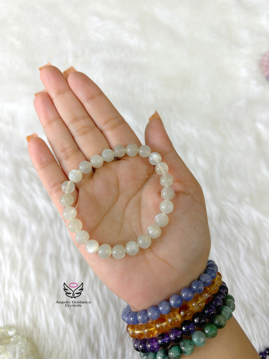 White Moonstone Bracelet 8mm Aa