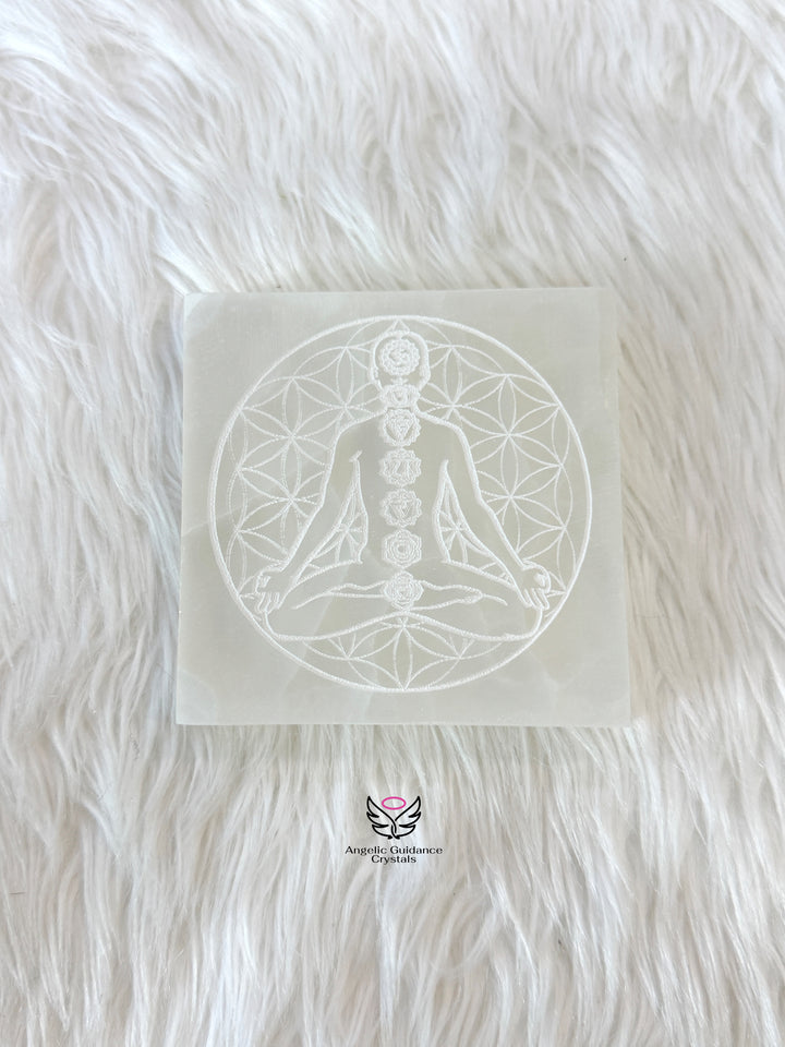 Selenite Seven Chakra Plain Coaster Medium