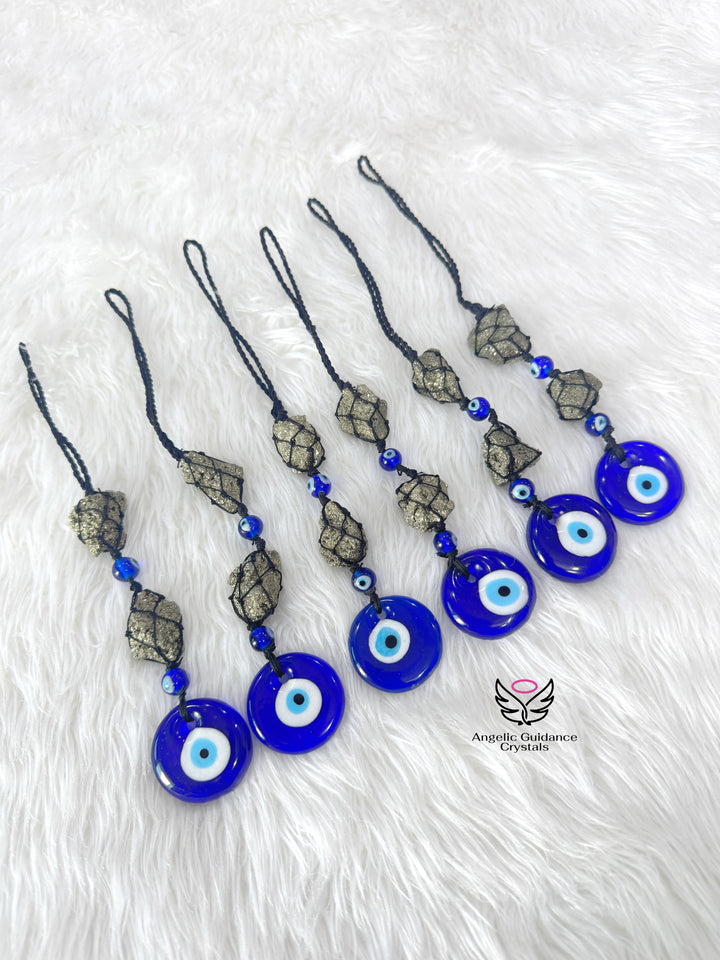 Pyrite Double Evil Eye Hanging