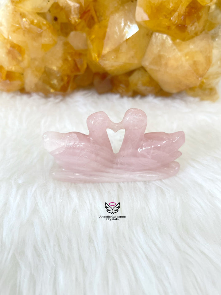 Rose Quartz Mandarine Duck Pair Small