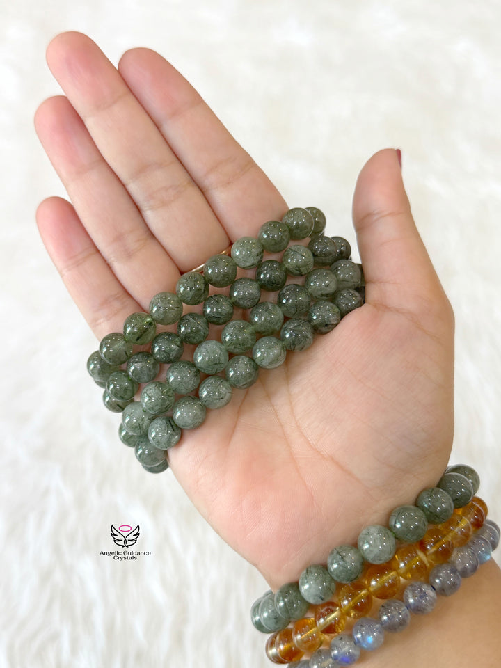 Green Rutilated Quartz Bracelet 9mm