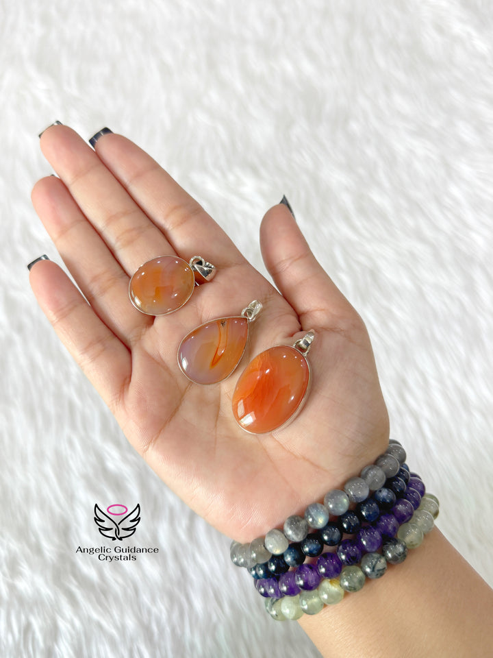 Carnelian Silver Pendant | Confidence And Good Health
