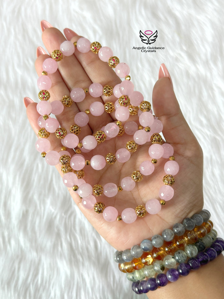 Rose Quartz Faceted Bracelet With Charms