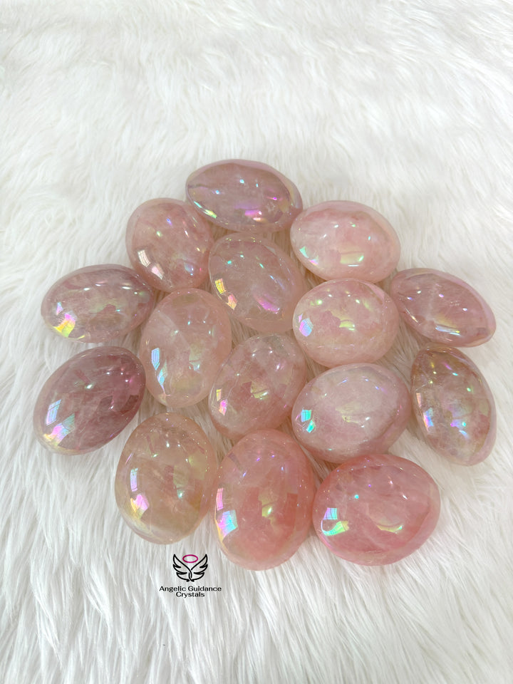 Rose Quartz Aura Palm Stone