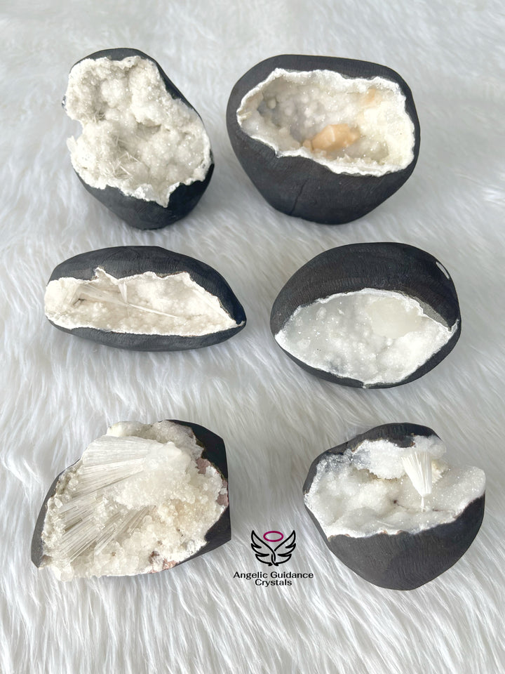 Chalcedony Druzy White Geode Clusters