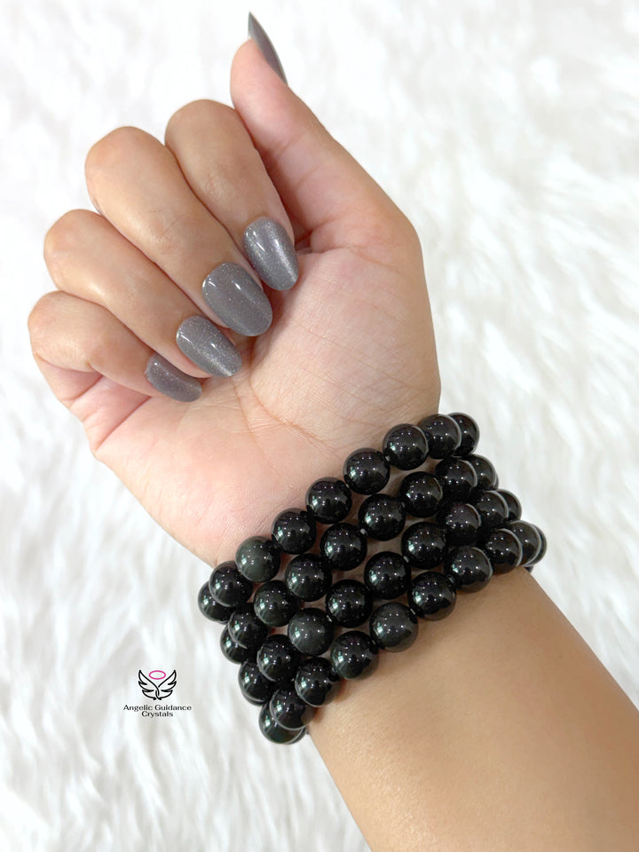 Black Rainbow Obsidian 10mm Bracelet