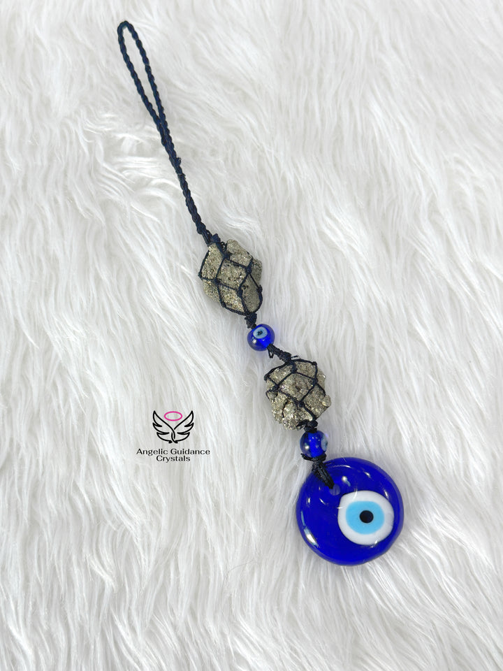 Pyrite Double Evil Eye Hanging