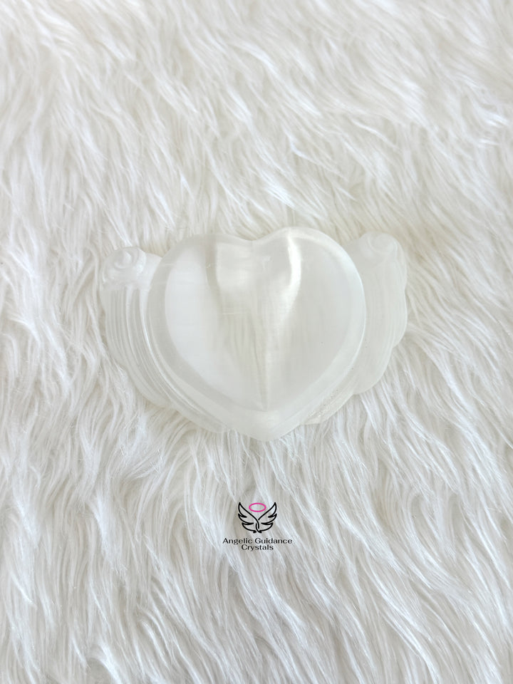 Selenite Heart With Wings