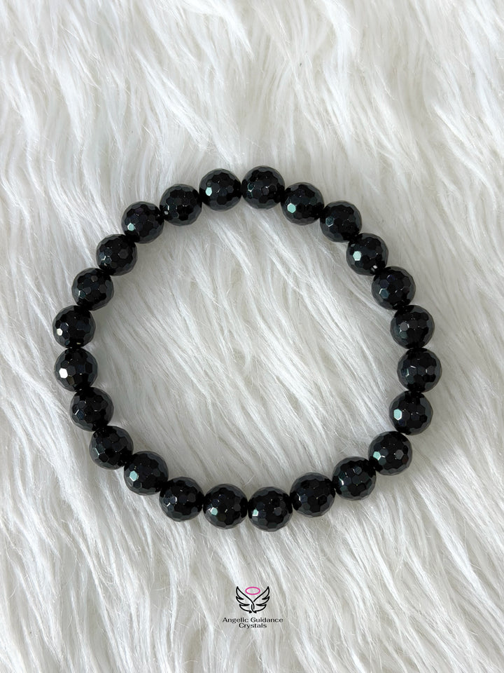 Black Tourmaline Faceted Bracelet 8mm